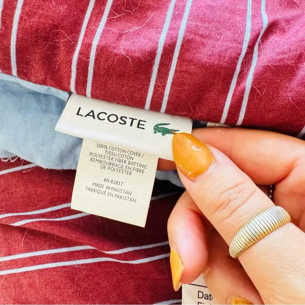 LACOSTE Burgundy Red Light Blue Stripe Comforter Throw Pillow Queen Bedding Set
